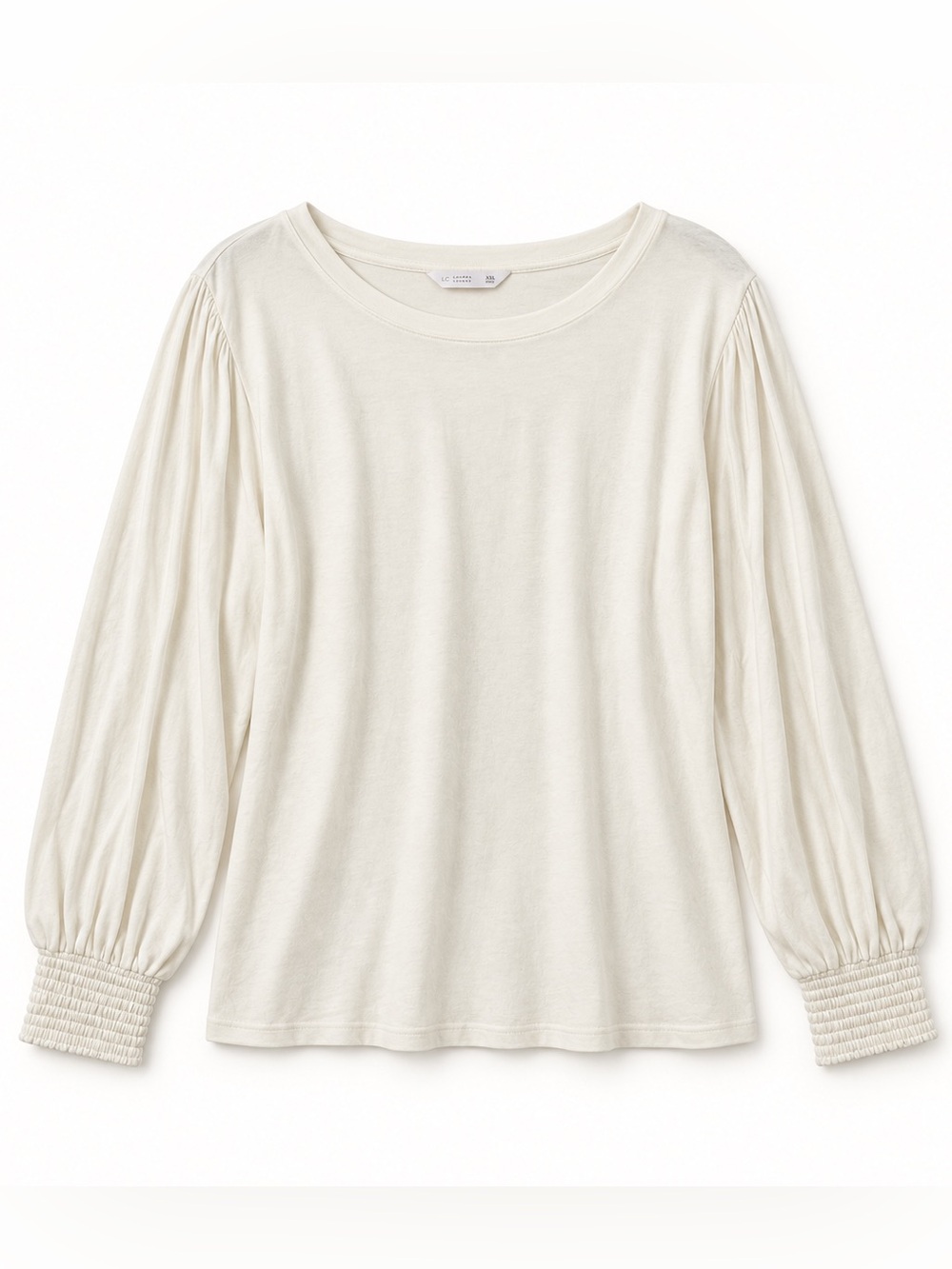 LC Lauren Conrad Cream Long-Sleeve Smocked-Cuff Tee